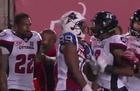 CFL player celebrates TD on wrong bench after knocking down coach