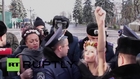 Ukraine: Police detain topless FEMEN activists outside Ukrainian Parliament