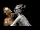 Female Dancer Couple Body Painting Dancers Moon Silver Girl Gold Male Dancing. Stock Footage