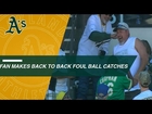 A's fan makes back-to-back foul ball catches