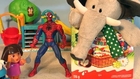Spiderman and Dora the Explorer help Cookie Monster with Kinder Egg Surprise    and Swiper shows up